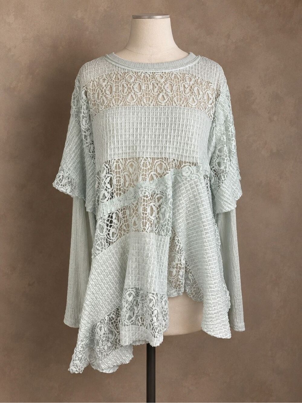 Free People M Snowfall Tunic Ice Castle Lace Asymmetrical Long Sleeve Top